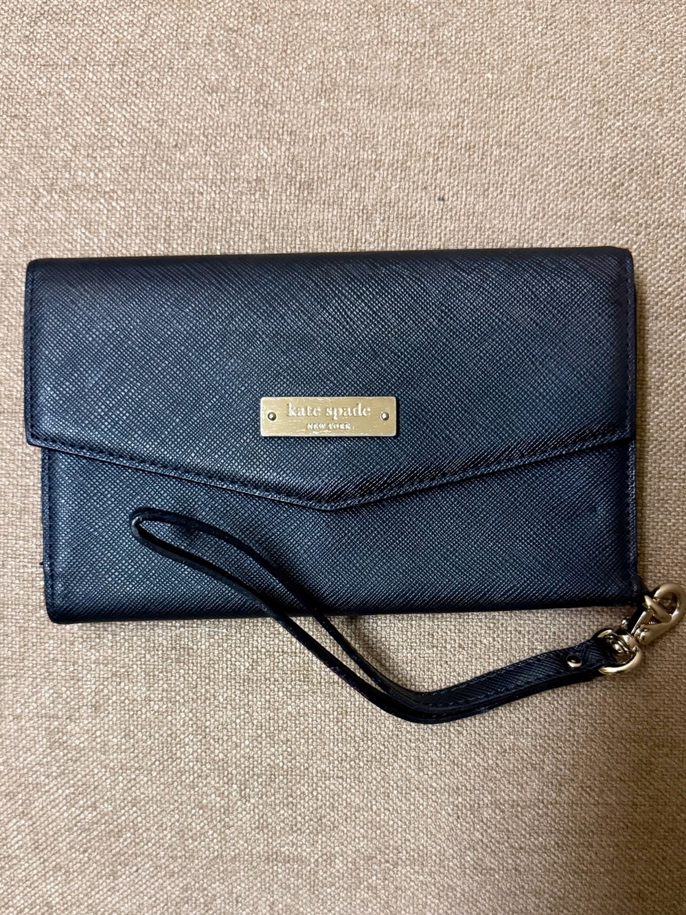 Kate Spade Black Leather Wallet ✨ Flap Style • Gold Details